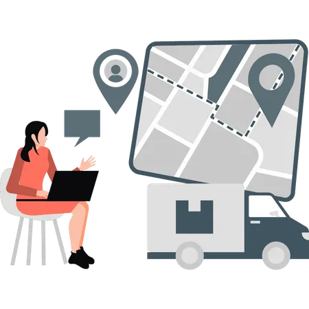 Woman is tracking map location  Illustration