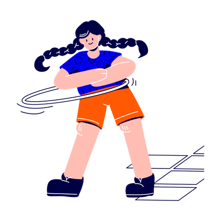 Woman is twirling a hoop at a fitness class  Illustration