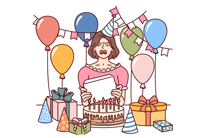Woman is unhappy on her birthday  Illustration