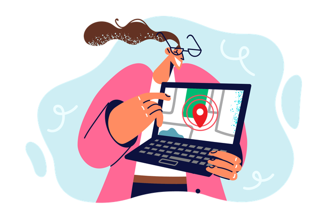 Woman is using GPS software  Illustration