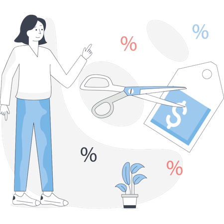 Woman is using scissors to cut a piece of paper on a flat surface  Illustration