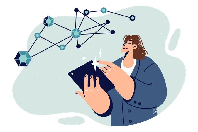 Woman is viewing molecular structure  Illustration