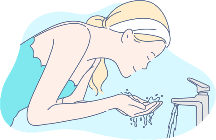 Woman is washing her face after face treatment  Illustration
