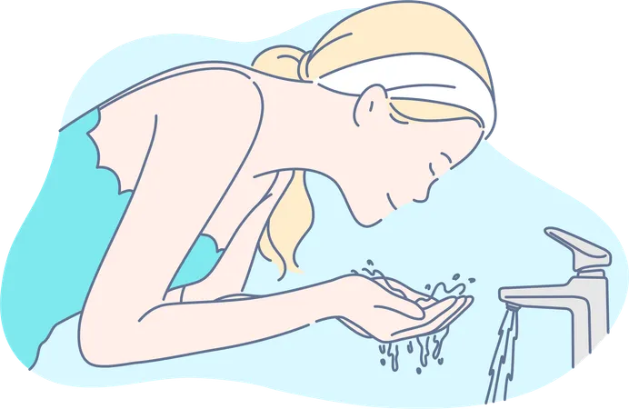 Woman is washing her face after face treatment  Illustration