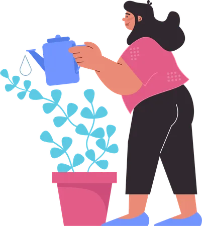 Woman is watering plants  Illustration