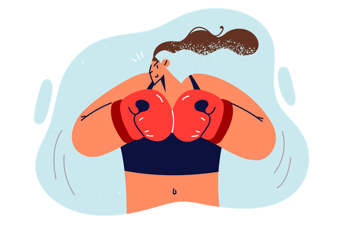 Woman is wearing boxing gloves  Illustration