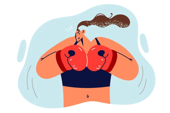 Woman is wearing boxing gloves  Illustration