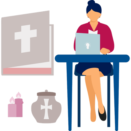 Woman is working about bible book  Illustration