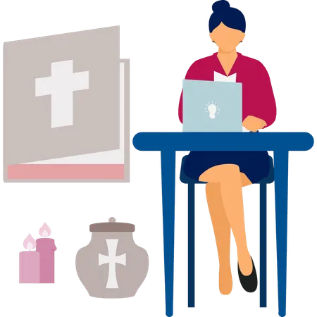 Woman is working about bible book  Illustration