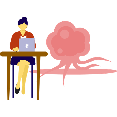 女性が細気管支について研究している  イラスト