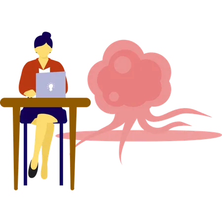 女性が細気管支について研究している  イラスト