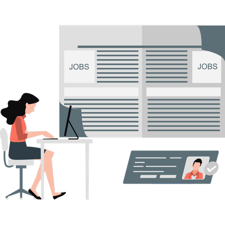 Woman is working about job news  Illustration