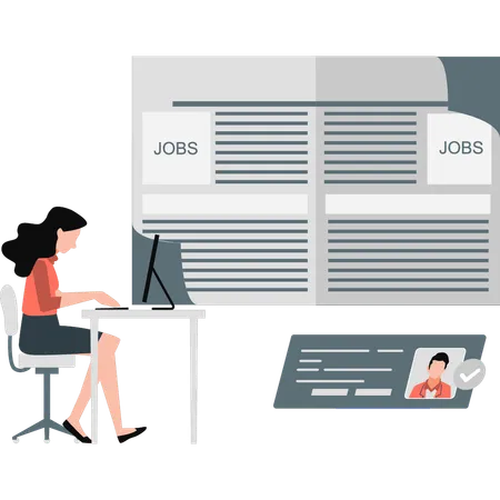 Woman is working about job news  Illustration