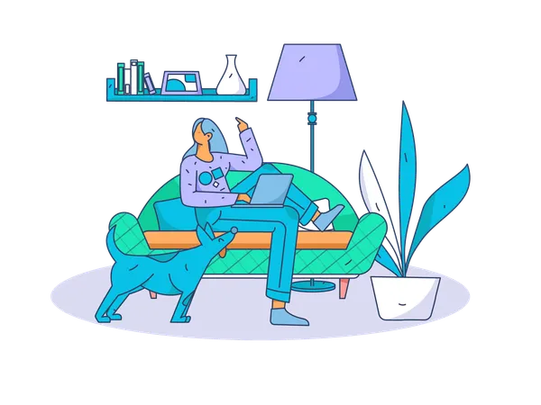 Woman is working on laptop  Illustration