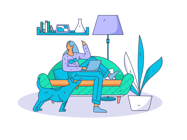 Woman is working on laptop  Illustration