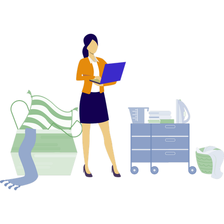 Woman is working on laptop  Illustration