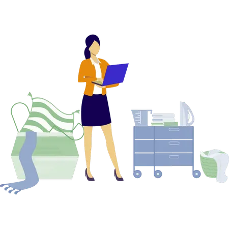 Woman is working on laptop  Illustration