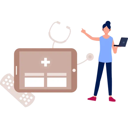 Woman is working on medical application  イラスト