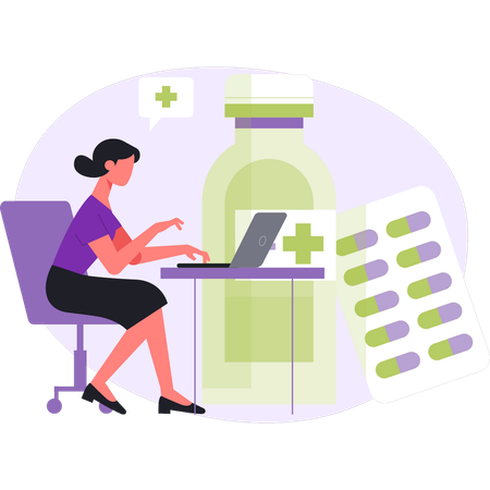 Woman is working on medicine jar  Illustration