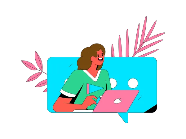 Woman is working online  イラスト