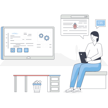 Woman is working software testing  Illustration