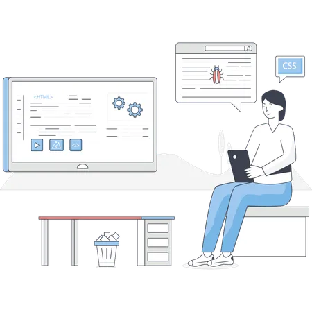 Woman is working software testing  Illustration