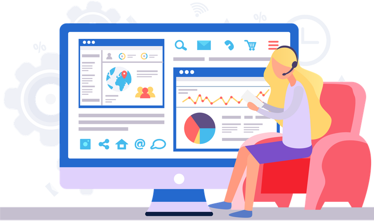 Woman is working with data and business statistics  Illustration