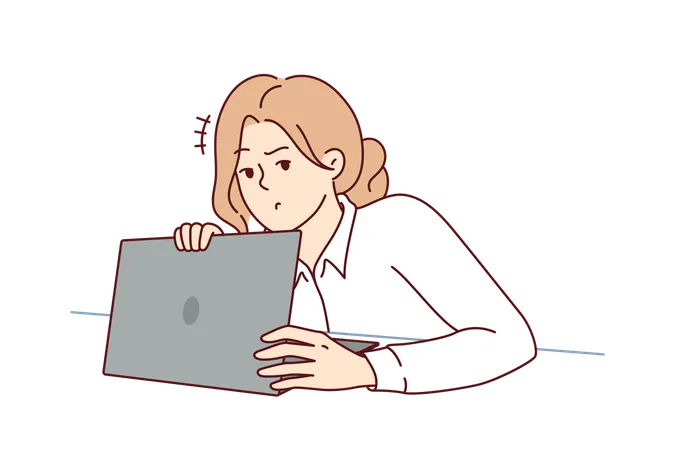 Woman Is Worried About Privacy Hiding Laptop Screen And Wanting To Protect Personal Data And Password From Theft Girl With Computer Takes Care Of Confidentiality Of Sensitive Digital Data Illustration