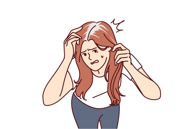 Woman is worried about premature baldness  Illustration