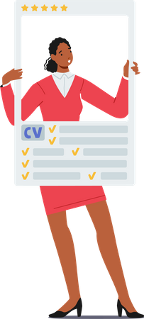 Woman Job Seeker with CV Application  Illustration