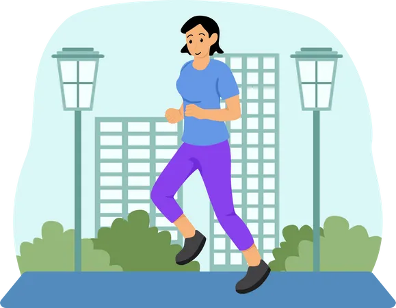 Woman Jogging On Road  Illustration
