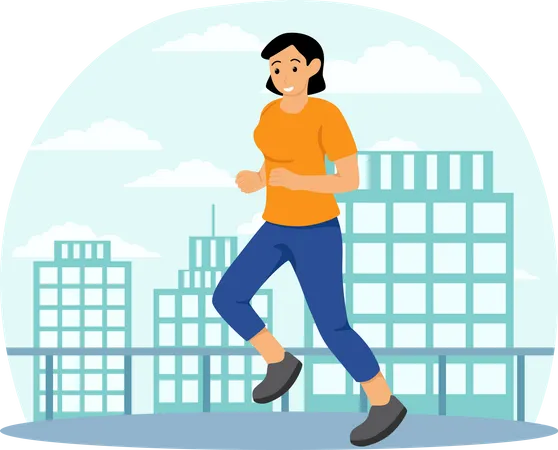 Woman Jogging On Road  Illustration