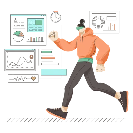 Woman jogging using VR tech  Illustration