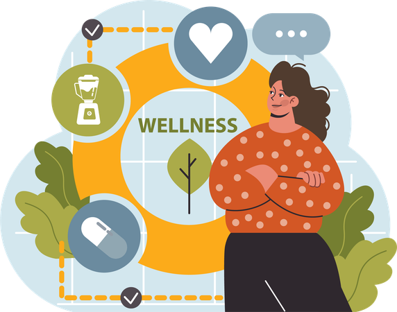 Woman joins wellness program  Illustration