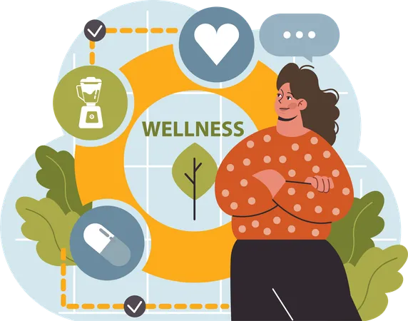 Woman joins wellness program  Illustration