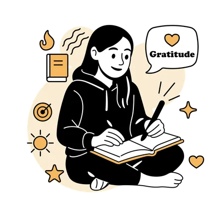 Woman Journaling Positive Thoughts  Illustration