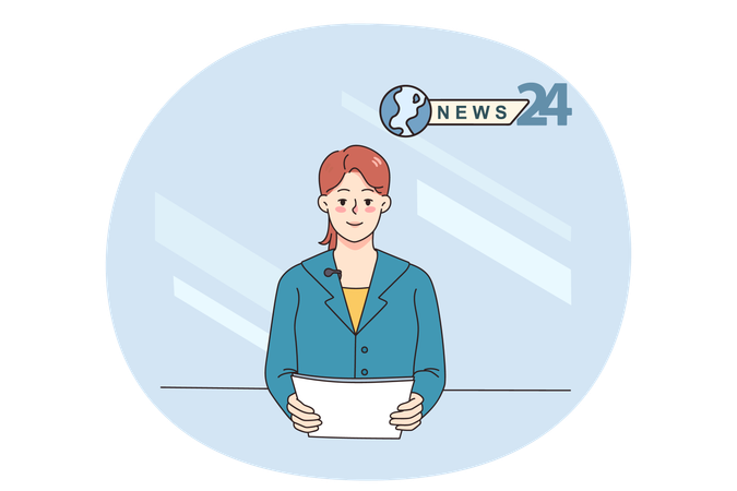 Woman journalist talk on TV reporting news  Illustration