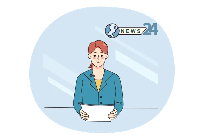 Woman journalist talk on TV reporting news  Illustration