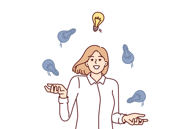 Woman juggles with innovative ideas  Illustration