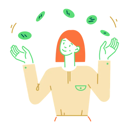 Woman juggling coins  Illustration