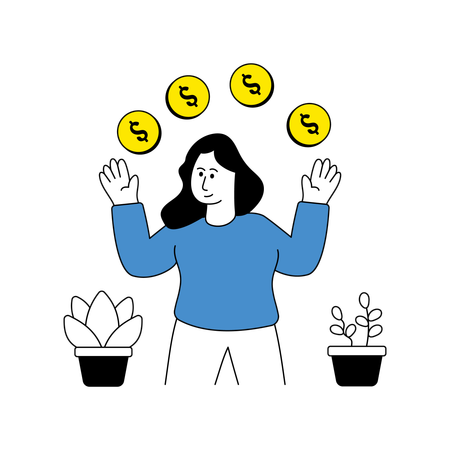 Woman juggling coins  Illustration