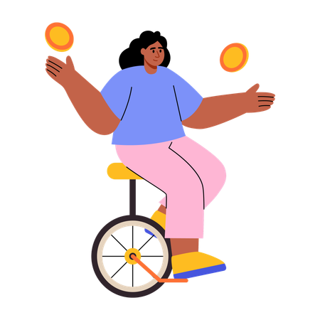 Woman juggling on monocycle  Illustration