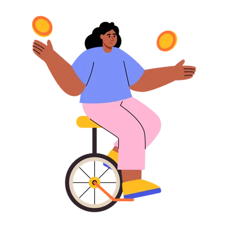 Woman juggling on monocycle  Illustration