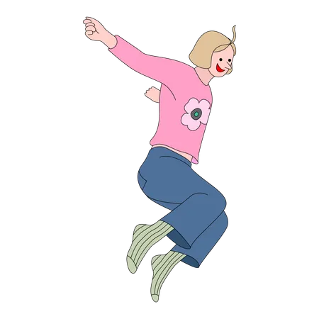 Woman Jumping Vector Illustration In Line Filled Design Illustration
