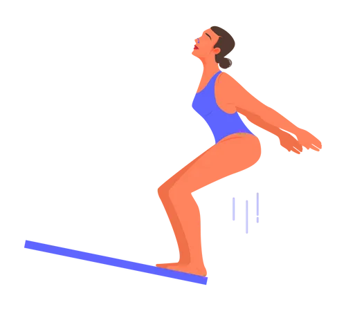 Vector Illustration Of Woman Jumping From A Dive Board Into The Water Young Professional Sportswoman Training Diving Athlete In Swimsuit Idea Of Healthy Lifestyle Illustration
