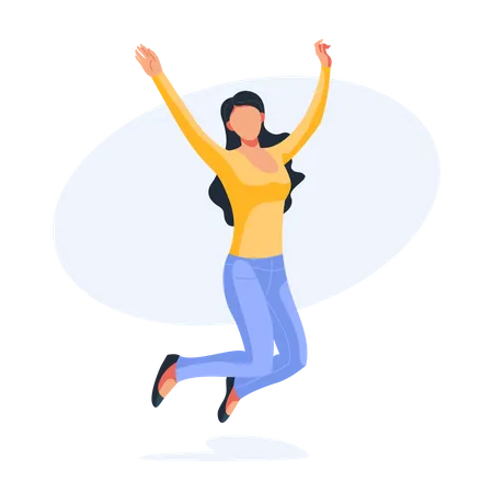 Woman Jumping From Happiness Illustration