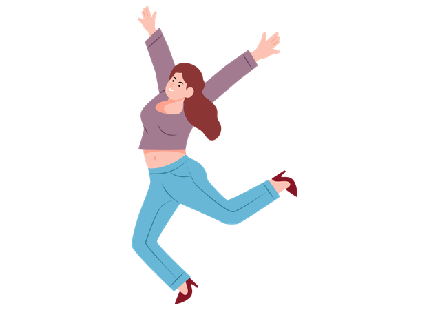 Woman Jumping In Air  Illustration