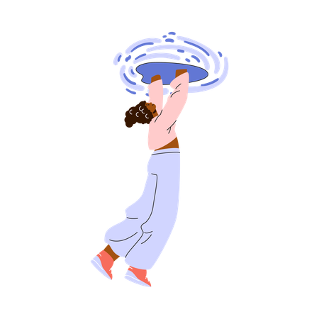 Woman jumping into teleportation portal  Illustration