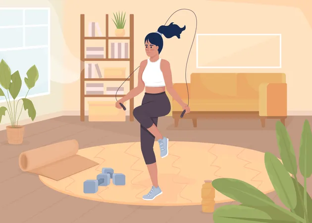 Woman jumping on rope Illustration