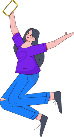 Woman jumping with phone  Illustration